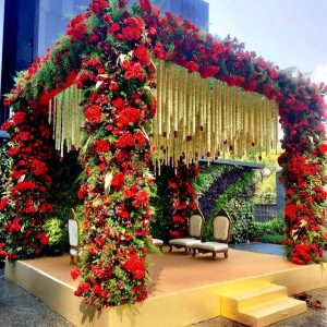 red and white floral decor