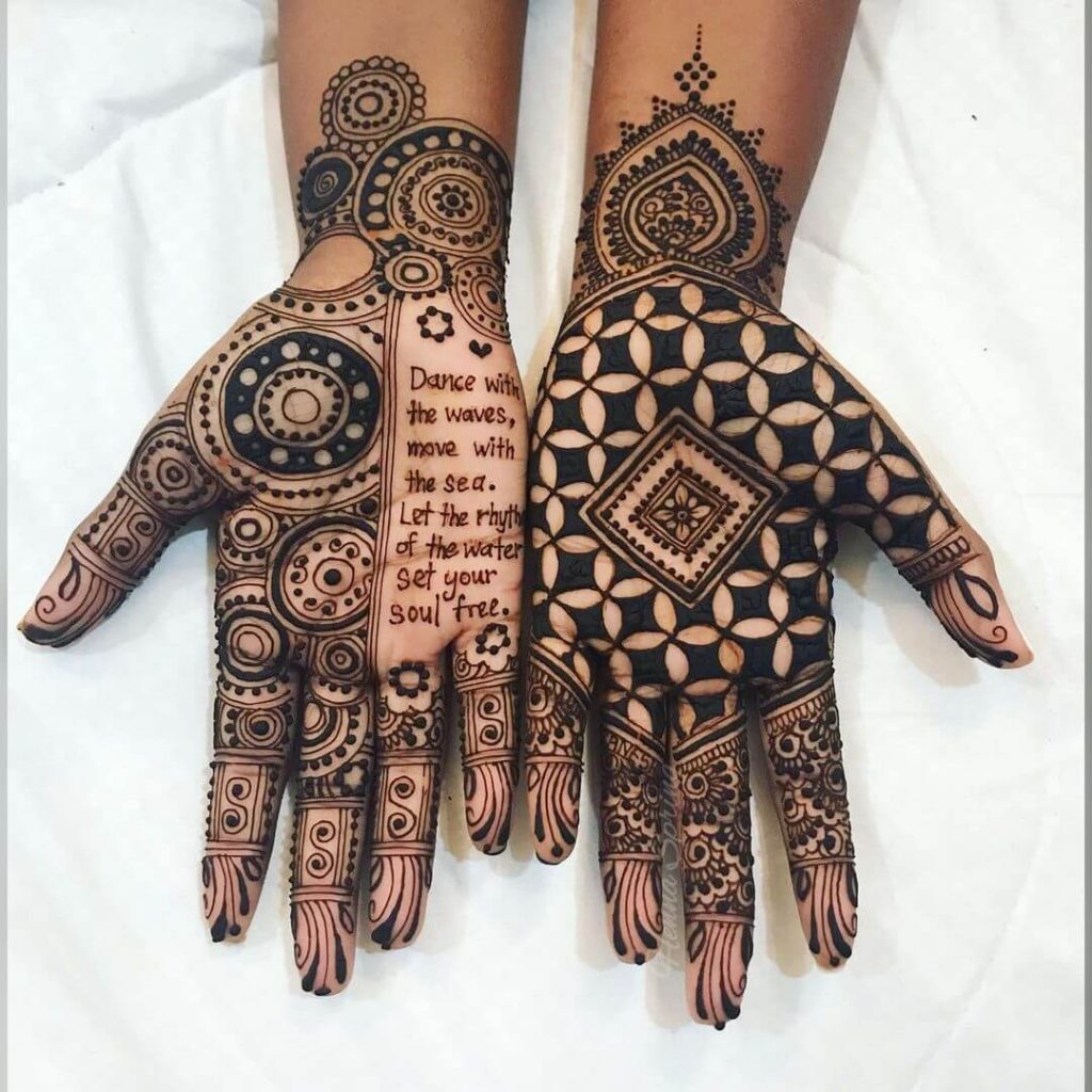 bridal mehendi with a quote