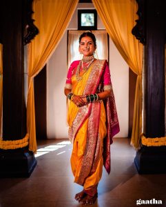 yellow nauvari saree