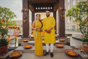 bride and groom haldi outfit