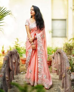 pastel peach saree