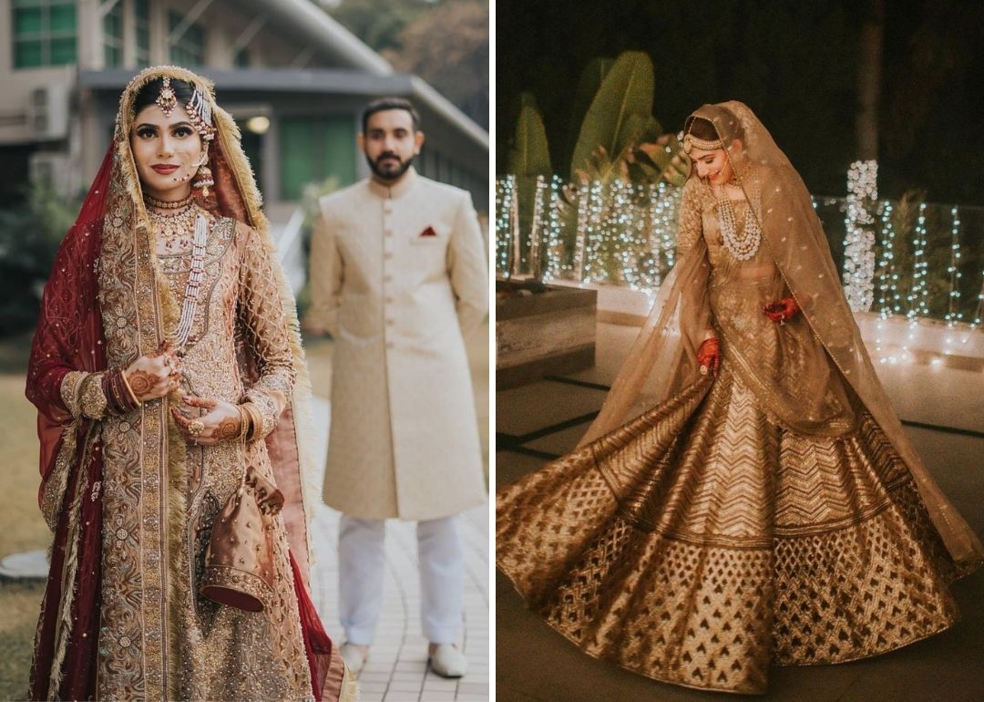 Dazzling Muslim Brides Wearing Gold Outfits On Their Wedding Day