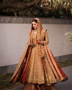 Muslim bride in gold Anarkali