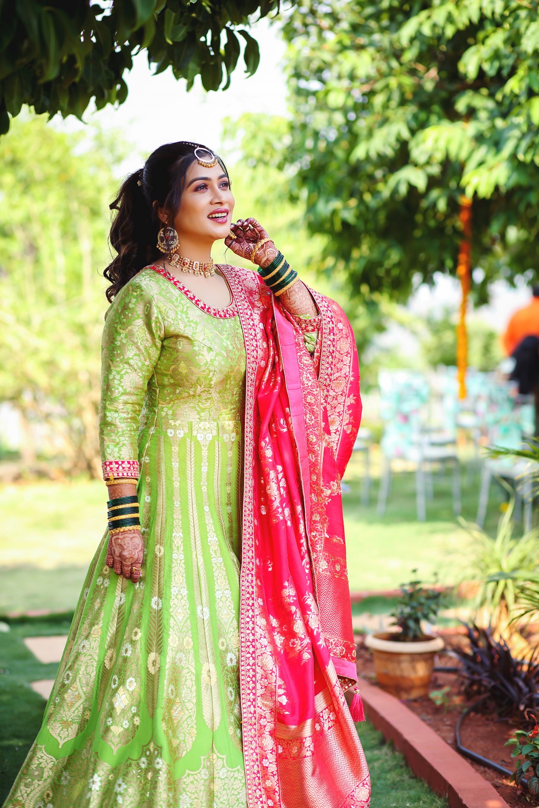 green bridal Anarkali
