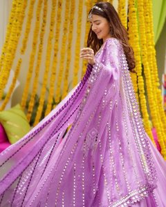 lavender mirror work lehenga