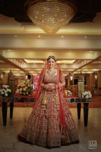 red and gold bridal lehenga