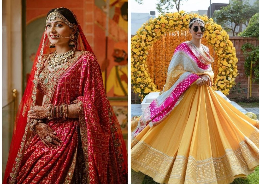 Buy Magenta Pink Gota Embroidered Gajji Silk Bridal Lehenga with Bandhani  Printed Dupatta Online | Samyakk
