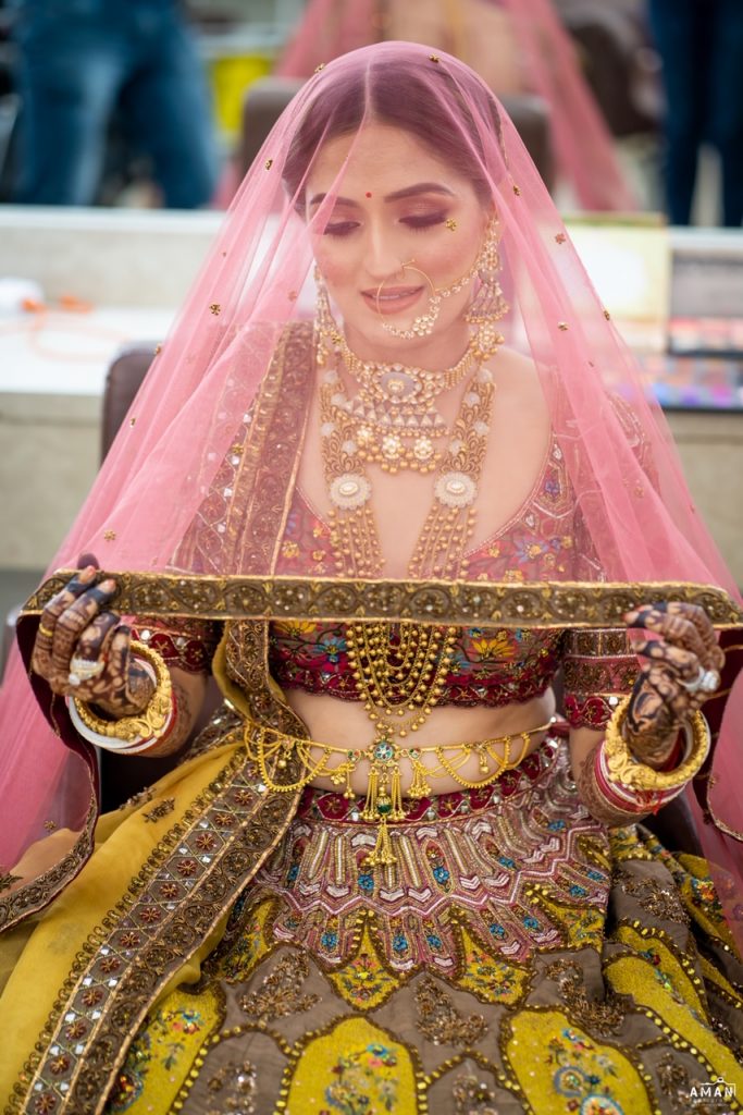 Designer Golden Punjabi Bridal Lehenga for Wedding Wear – Nameera by Farooq