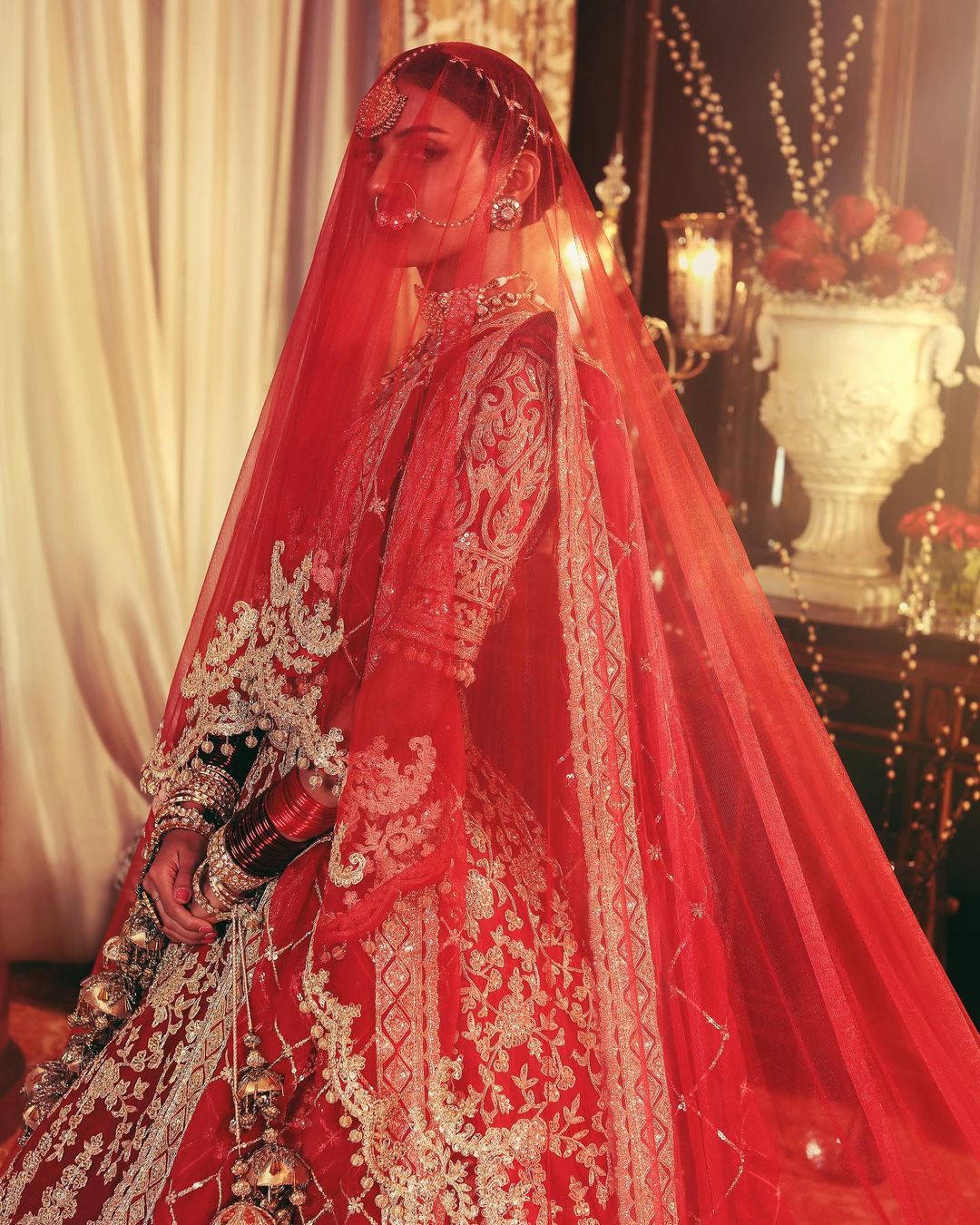 red bridal lehenga