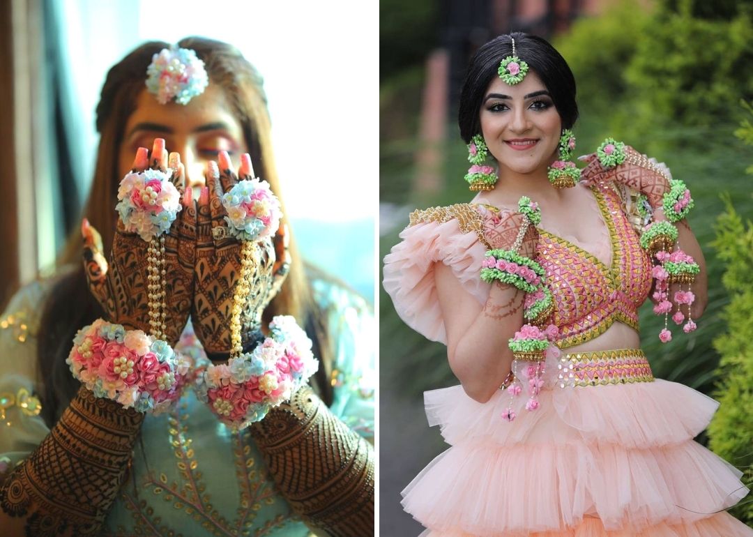Artificial Flower Jewellery Online | Floral Jewellery | Nandini Events Pune  | Mehndi function dresses, Insta wedding, Wedding styles