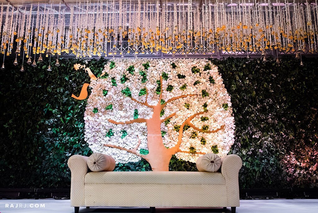 floral mural stage decor