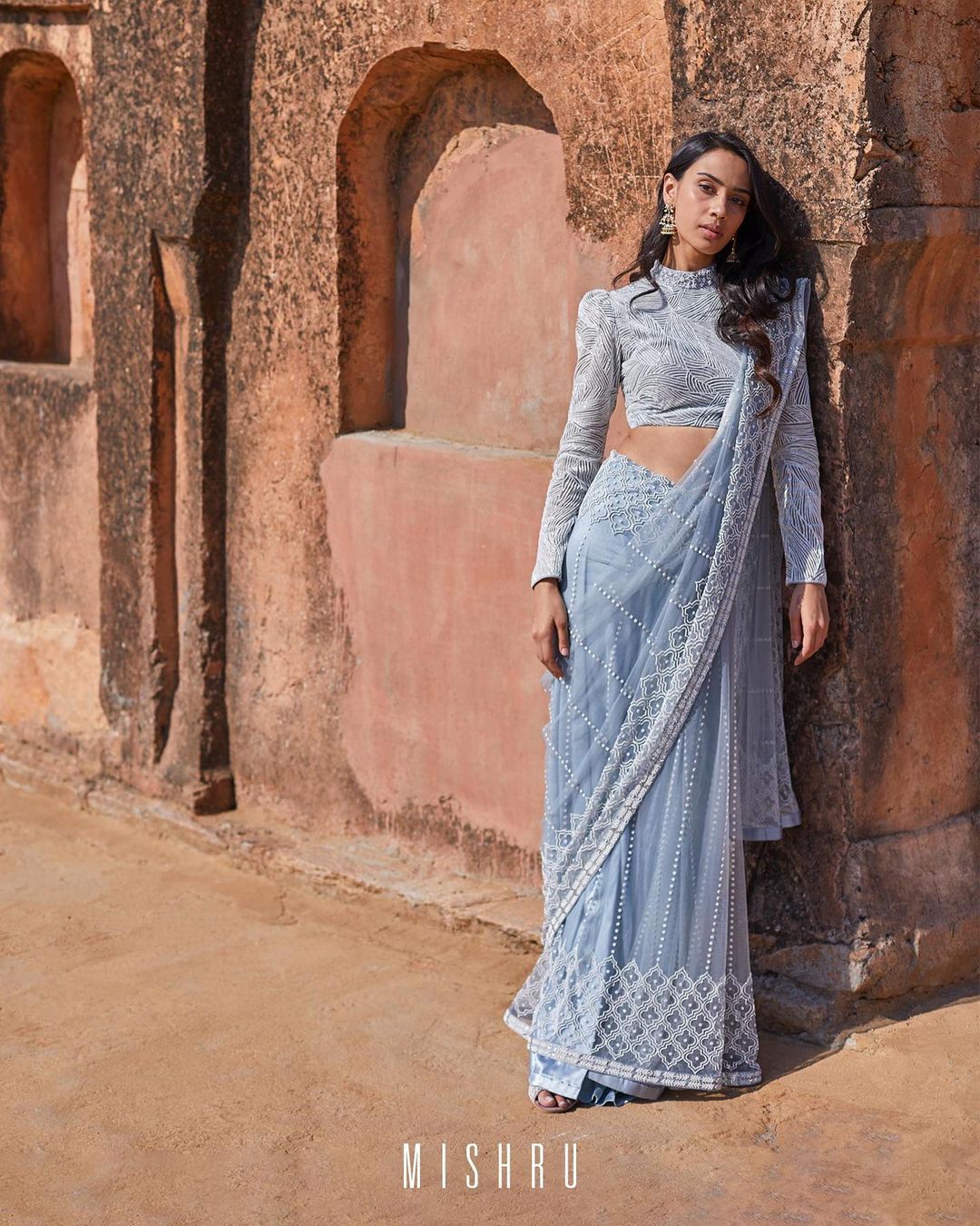 powder-blue-saree-for-cocktail - ShaadiWish