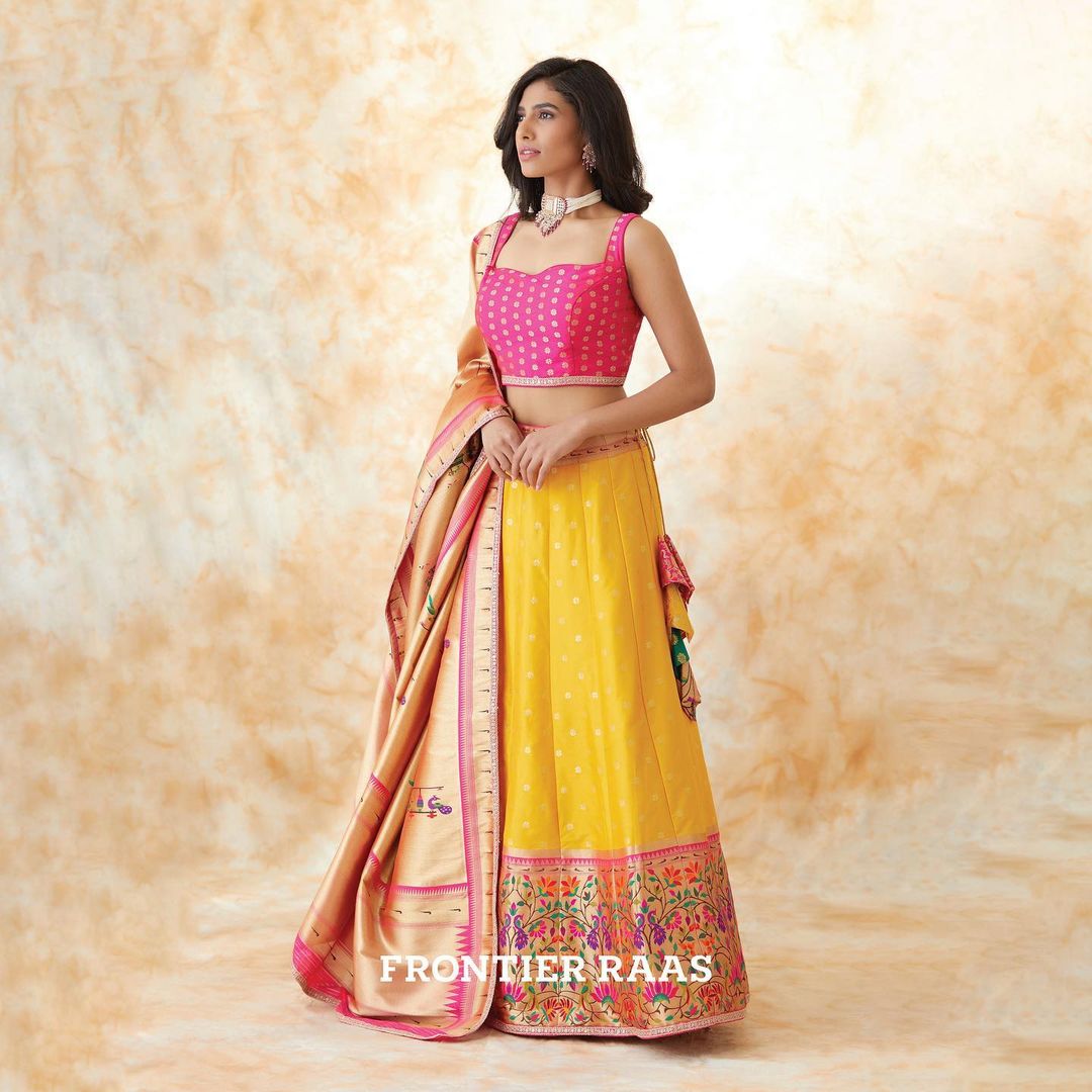 yellow lehnga with pink blouse