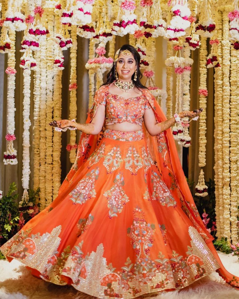 Green and Orange Embroidered Bridal Lehenga Choli buy online -
