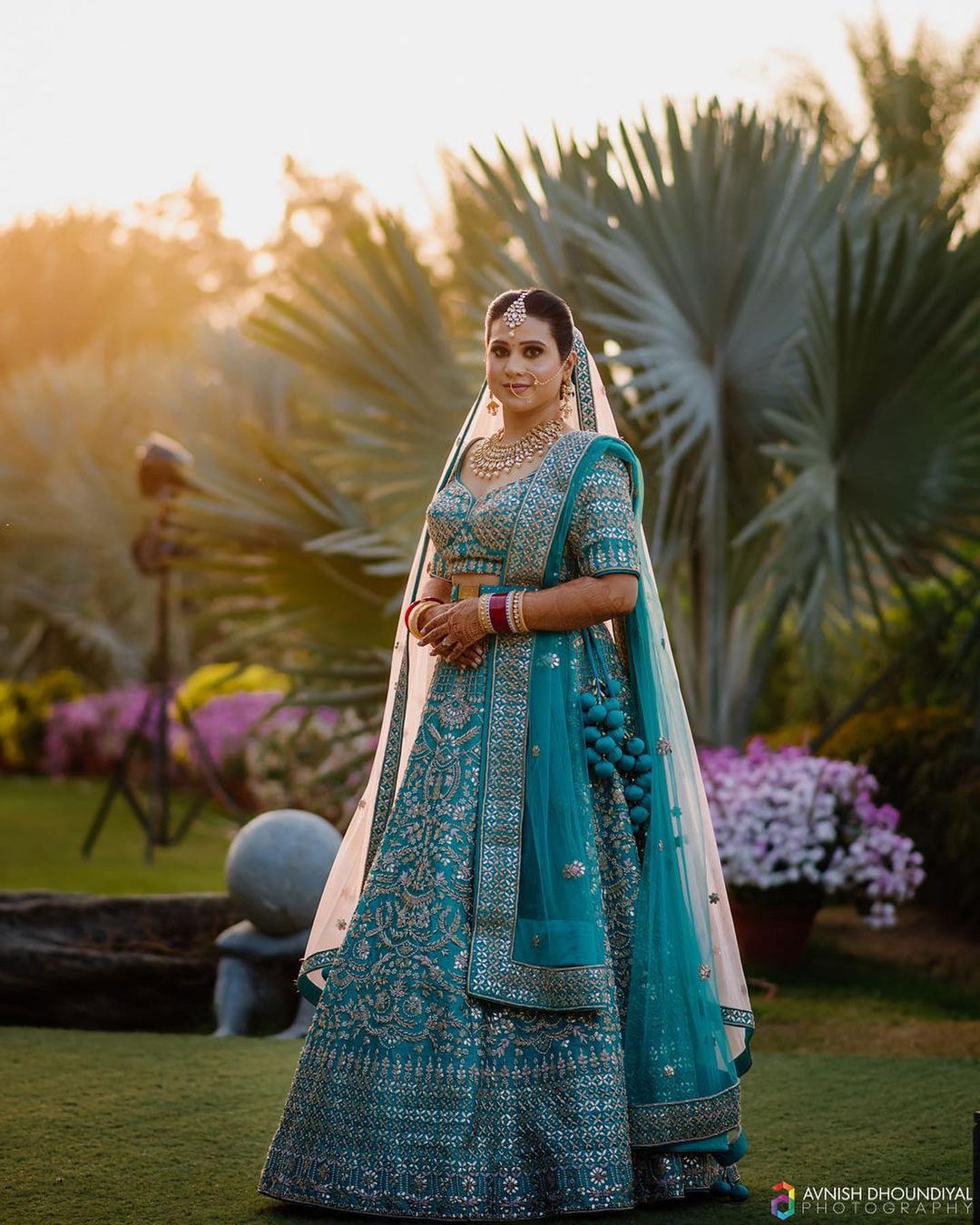 Midnight Blue & Gold Bridal Velvet Wedding Lehenga with Beige Dupatta.  [product_title] | OORVI DESAI | Designer Indian Wedding Dresses in London