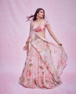 pink floral print lehenga