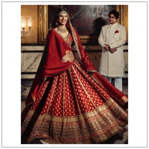 red and gold lengha