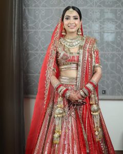 red bridal lehenga