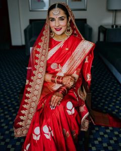 Red Colour Silk Fabric Indian Wedding Saree.