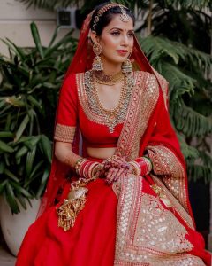 minimal red lehenga