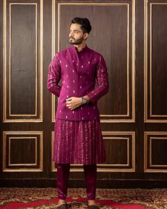 plum sherwani