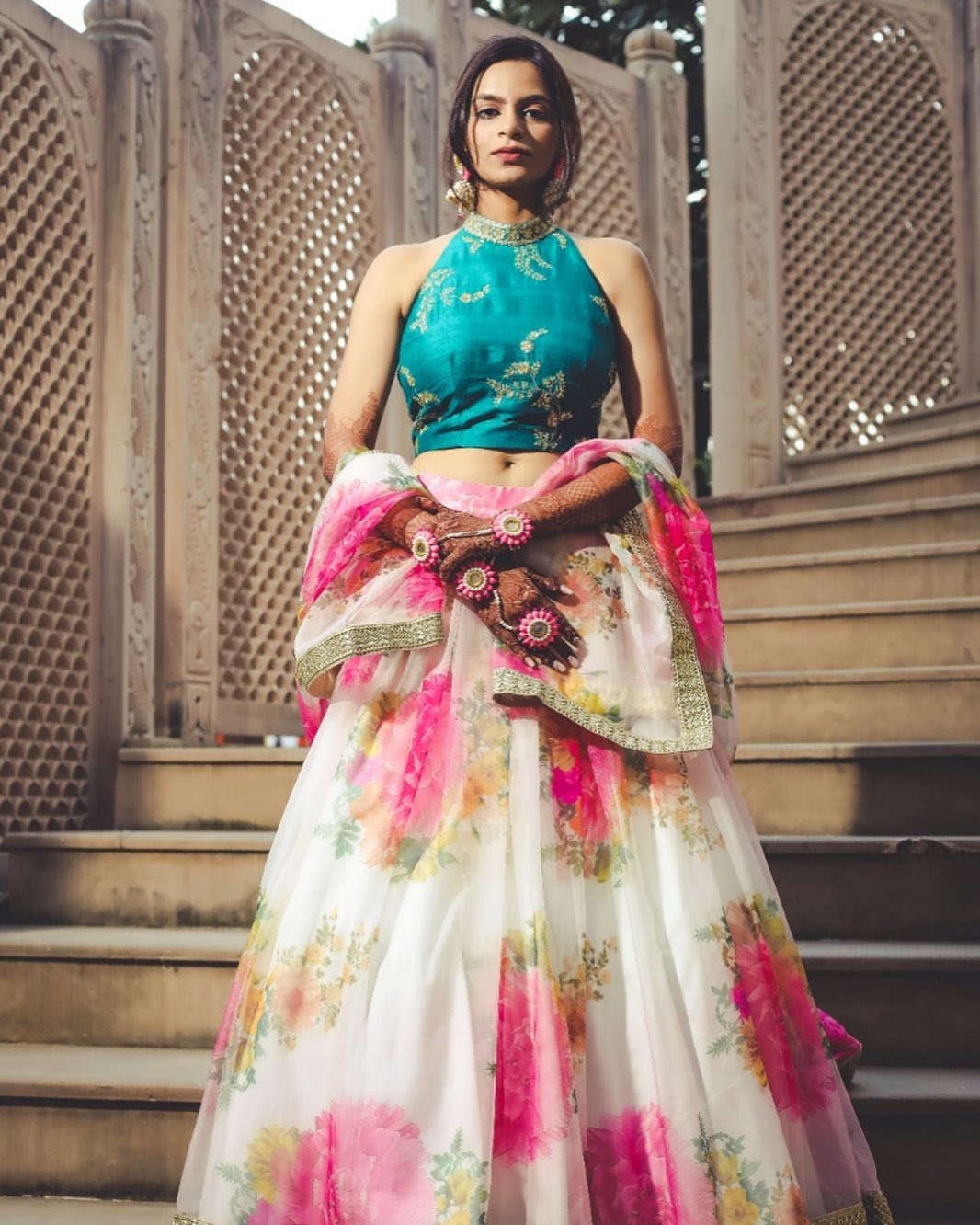 Buy Vasavi Shah Pink Slub Silk Lehenga Saree With Embroidered Crop Top  Online | Aza Fashions