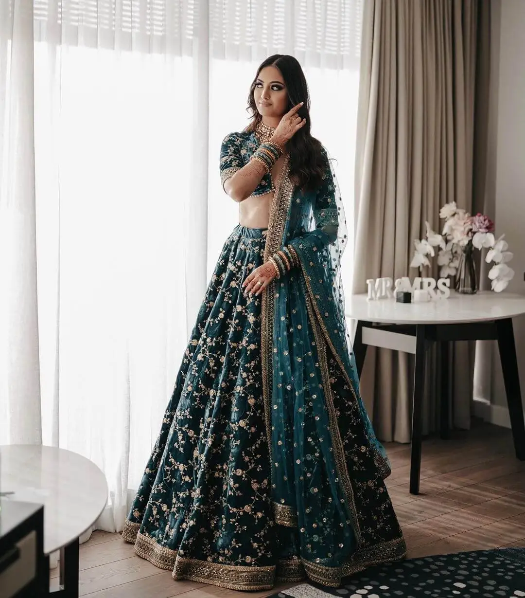Shop Embroidered Emerald Green Lehenga Online @ Best Price