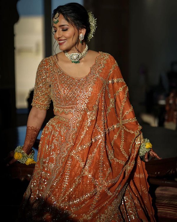 Buy Seema Gujral Orange Raw Silk Gota Patti Work Lehenga Set Online | Aza  Fashions