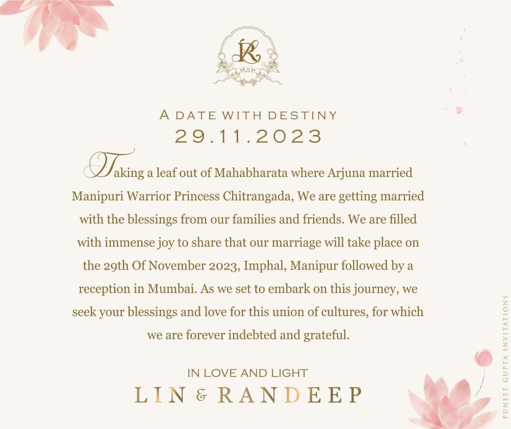 Randeep Hooda & Lin Laishram Announce Wedding Date