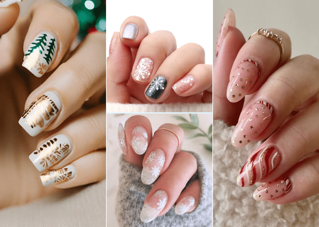 75 Festive Gold Christmas Nail Art and Nail Designs To Wear 2024