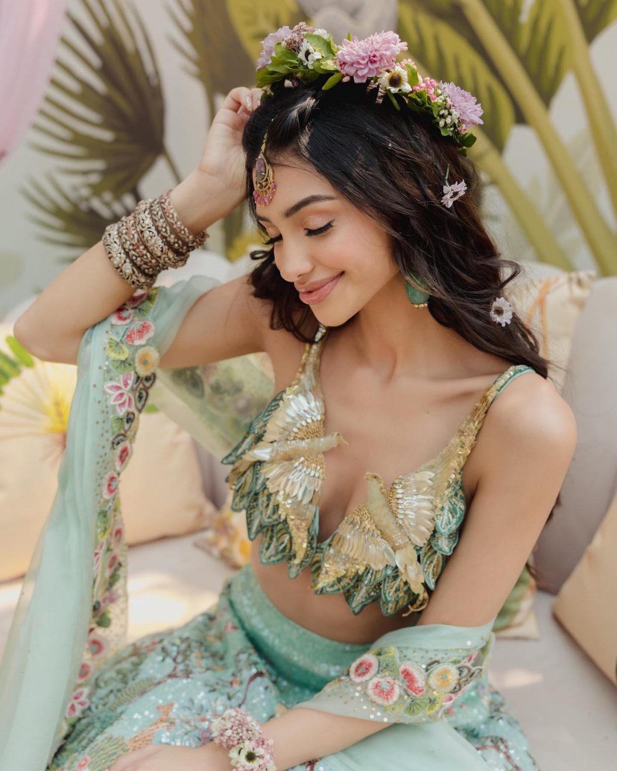 Gilded Designer Blouses That Will Rule Bridal Trends In 2024 ShaadiWish   5. Rahul Mishras Tropical Couture Will Be A Huge Part Of Bridal Trends 2024 1229x1536 